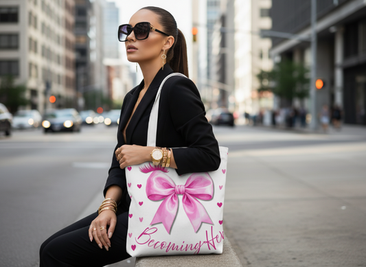 Becoming Her Pink Bow Tote Bag – Aesthetic Feminine Everyday Carryall