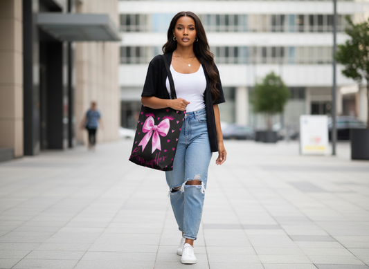 Becoming Her Pink Bow Tote Bag – Aesthetic Feminine Everyday Carryall