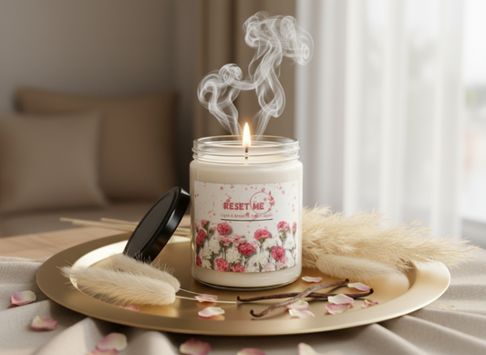 Rest Me 9oz Soy Candle – Fresh Scent in Decorative Floral Jar for Relaxation & Self-Care