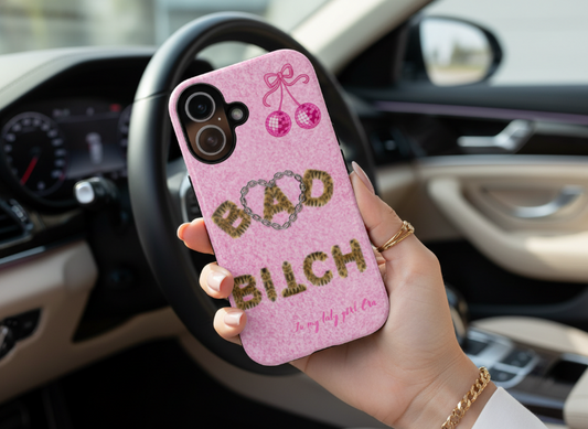 In My Baby Girl Era / Bad Bitch” Pink Leopard Phone Case – Dual-Layer Protection, Glossy & Matte